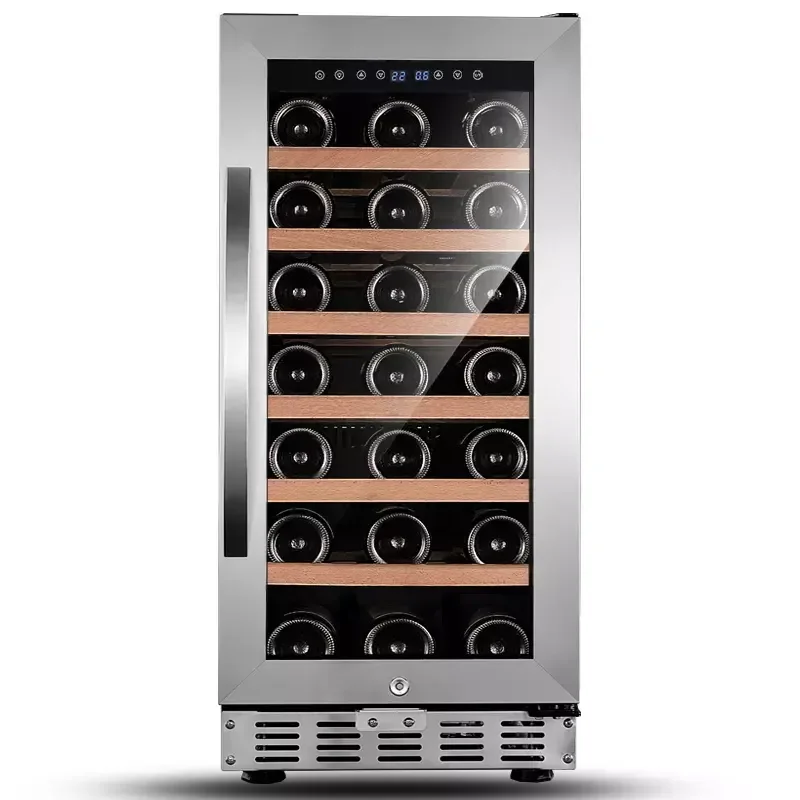 Built-in Electric 33 Bottles Cellar Compressor Cooling Stainless Steel 7-Layer Beech Wood Dual-Zone LED Display Wine Cabinet