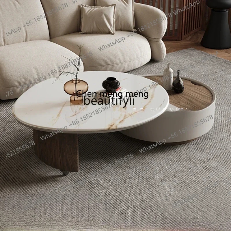 

X C Italian minimalist round rotating rock slab coffee table household light luxury creative size round coffee table