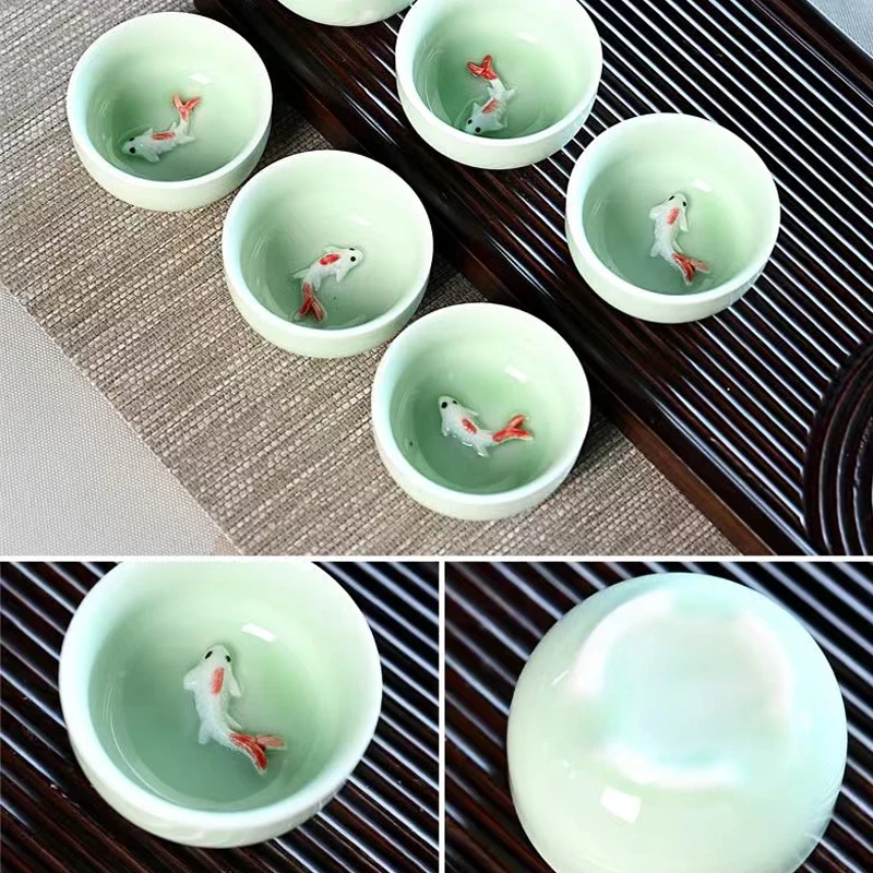 1Pcs Chinese Tea Cup Porcelain Celadon Floral Pattern In-glaze Decoration Kung Fu Tea Cup Pu\'er Drinkware Creatives Home Gifts