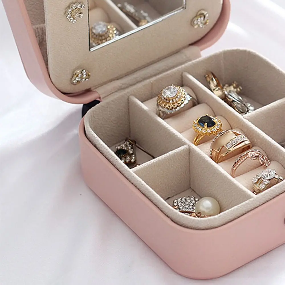 

PU Jewelry Storage Box Pink Dustproof Jewelry Display Case Moisture-proof Large Capacity Trinkets Storage Organizer Women