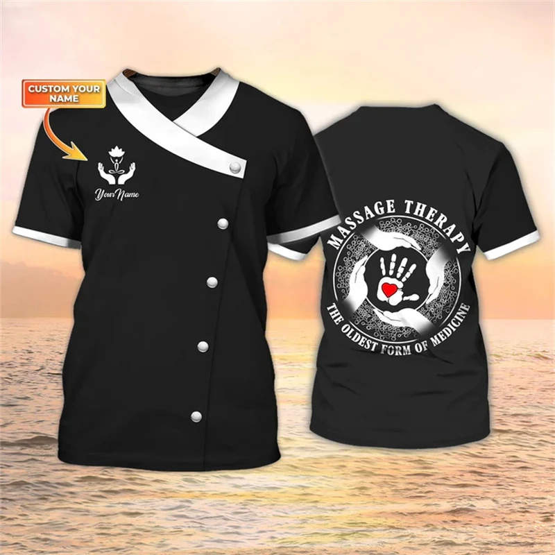 Custom Name Massage Therapy Graphic Unisex 3D Printed T-shirt Summer Fashion Cosplay Round Neck Short Sleeved Oversized Tops Tee