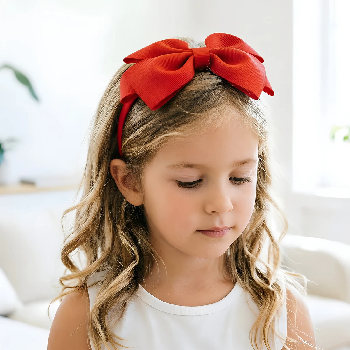 Baby Clothing Layers - ที่คาดผมเด็กเล็กแบบโบว์ริบบิ้นสองชั้น 1 ชิ้น สีพื้น โบว์ทำมือ ที่คาดผมเด็ก