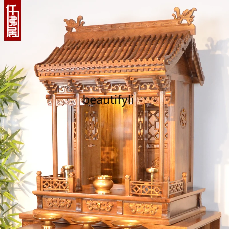 Solid wood with door Buddhist niche offering table Buddhist table household  offering table Chinese Buddhist cabinet