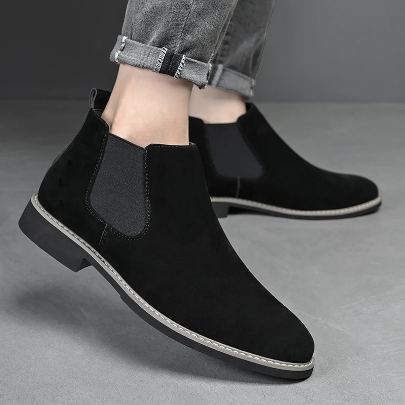 British Style Pointed Ankle Boots for Men,Autumn Winter Large Size Chelsea Boots,Anti-slip Wear-resistant Outdoor Ankle Footwear