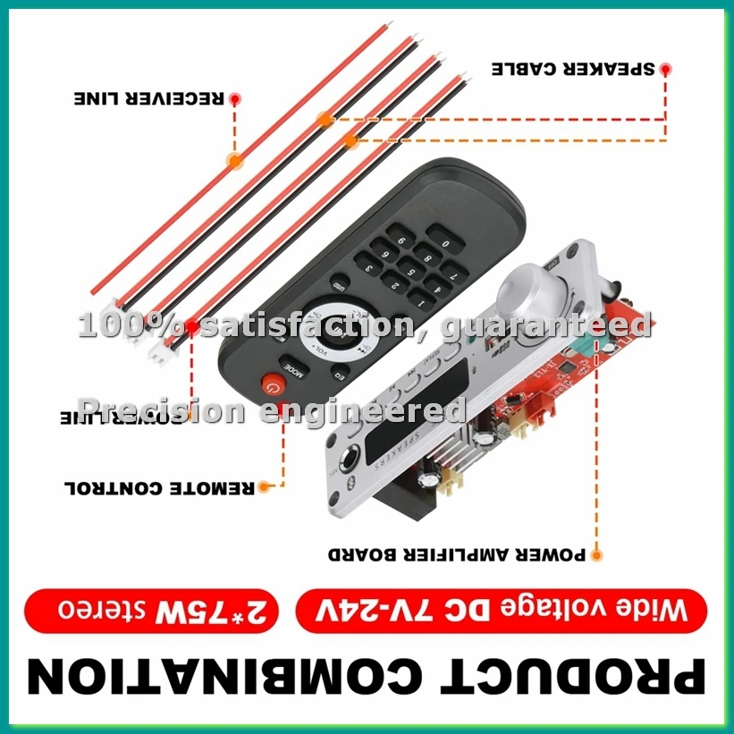 

Плата Bluetooth-декодера для DIY-усилителя 150 Вт, 12 В, с микрофоном 6,5 мм, FM-радио, TF, USB, для автомобильной аудиосистемы, музыкальных колонок, с регулировкой громкости - VVNB
