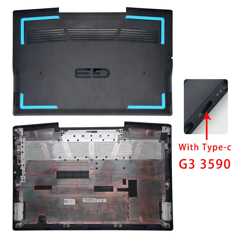 Baru untuk Dell G3 3590 3500 P89F Aksesori Laptop pengganti Shell penutup belakang Lcd/Bezel depan/Palmrest/bawah/engsel dengan LOGO