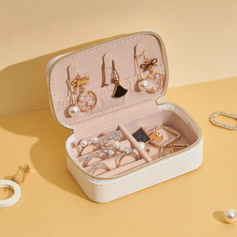 Fashion Luxury Jewelry Bag Travel Portable Zipper Jewelry Storage Box Leather Earrings Jewelry Storage Travel Jewelry Boxes