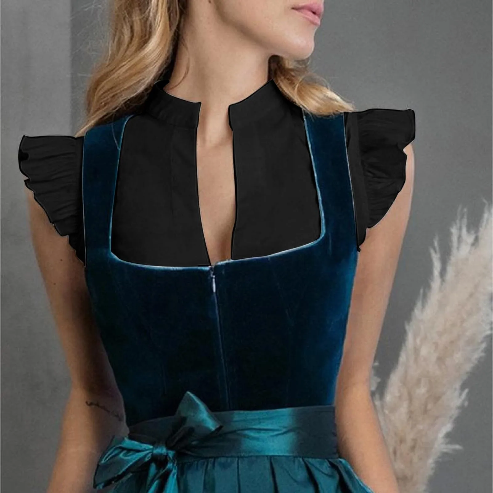 Oktoberfest Crop Top Damen Elegante Drindl Bluse Flügelärmel Tops und Blusen Traditionelle bayerische Bierfestkostüme