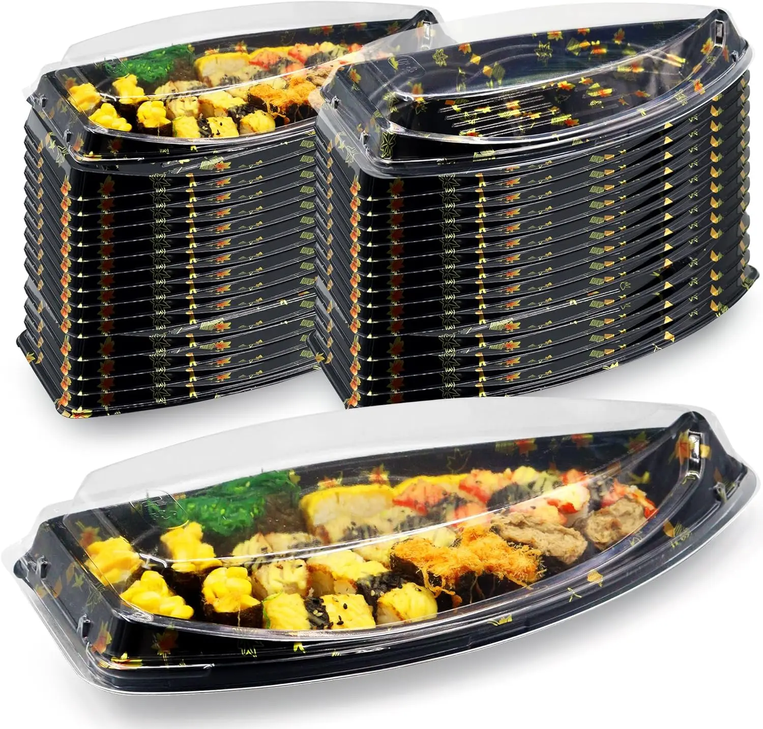 

Black Boat Shaped Takeaway Fruit Dessert Cookie Sushi Packaging Box Sushi Packaging Box Disposable Bread Packaging Box