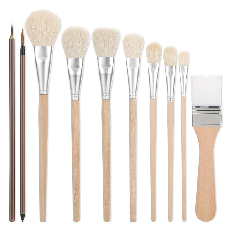 10Pcs Pottery Glaze Tool Brush Ceramic Brush Set Watercolor Wool Paintbrush Set For Students Adults Kids