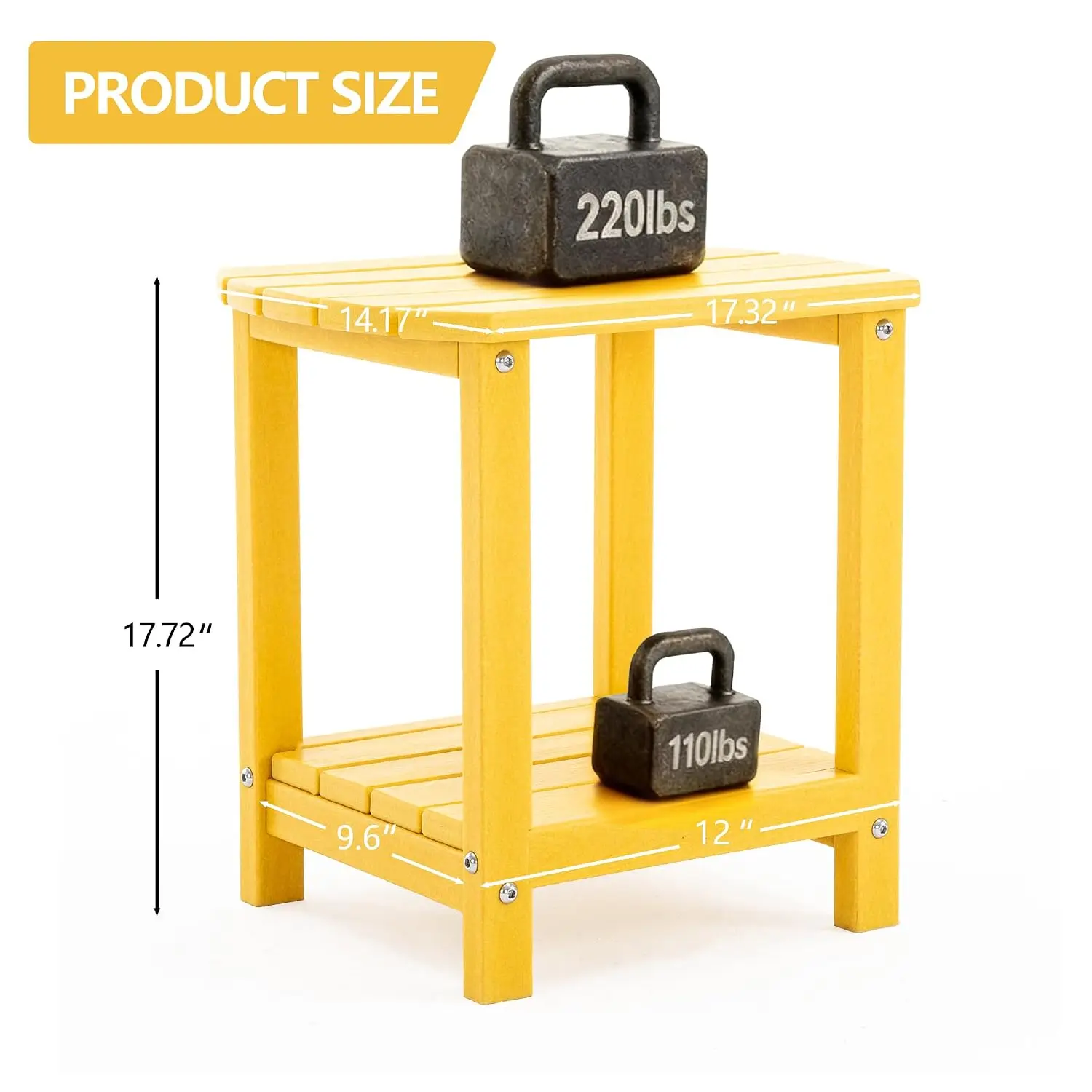 Small Outdoor Side Table - Weatherproof HDPE Patio End Table with 2-Tier Storage for Firepit, Balcony,, Customized