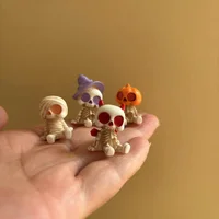 4Pcs Halloween Mini Figurines Set, Spooky Resin Decor with Pumpkins Ghosts Skulls for Party Home Garden Decoration 4