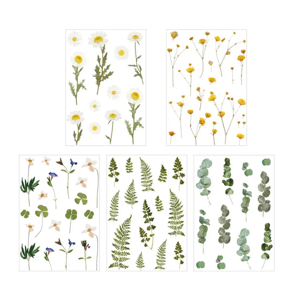 

5pcs Handmade Decorative Stickers For Notebook Scrapbook Diy Craft Projects Large Pattern Designs Flower Plants Storage