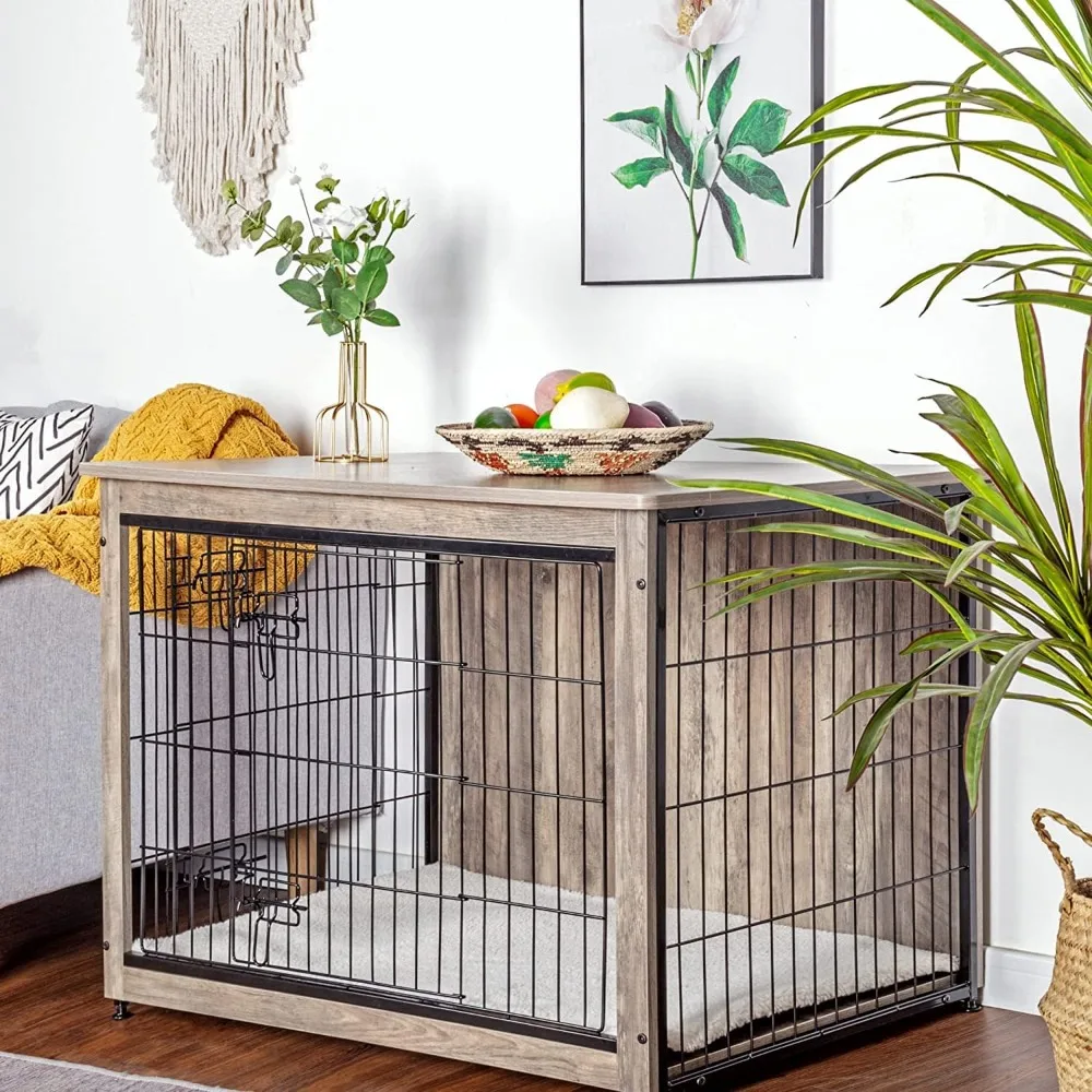 

Furniture with Cushion Large Wooden with Double Doors Dog Furniture Indoor Dog Kennel Dog House Large 38.5"L Free Delivery