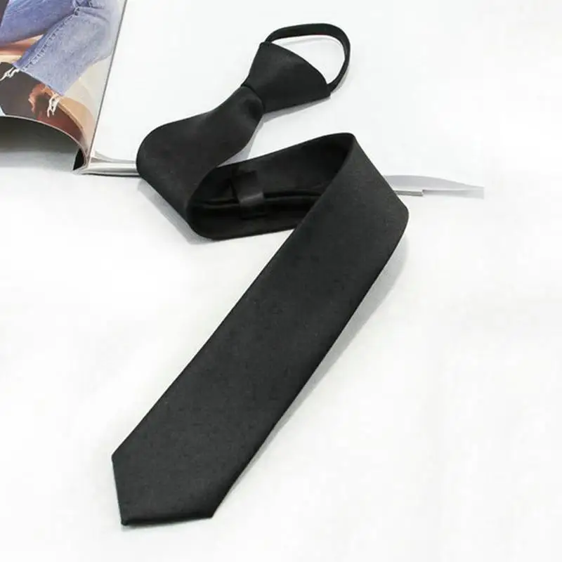 Black Clip On Tie Neck Tie Security Ties For Men Women Doorman Steward Matte Black Necktie Funeral Black Tie Apparel Accessories