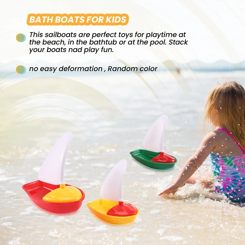 3Pcs Bath Boat Toy Plastic Sailboats Toys Bathtub Sailing Boat Toys For Kids (Multicolor Small+Middle+Large Size)