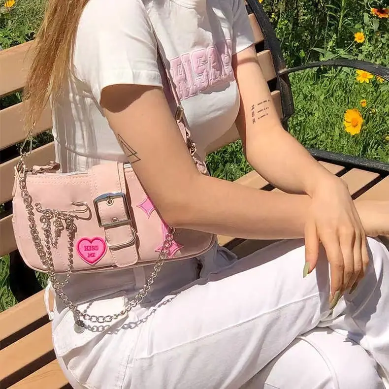 Sac à main sous les bras pour femmes, sacs animés roses, sac messager pour filles chaudes, design rétro, sac à main pour femme, sacs à main sous les ati elles, Y2K Sweet Cool