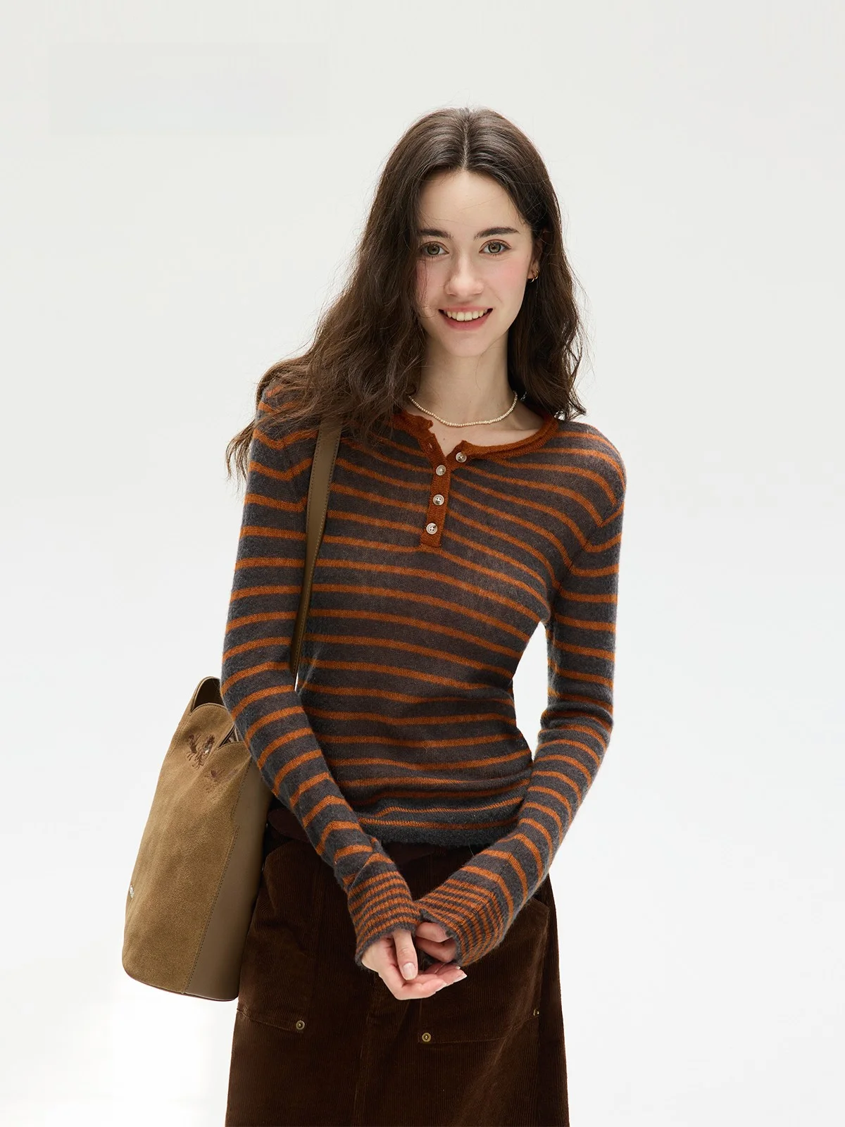 

Женский свитер Botanique Bla Orange из мягкой шерсти альпаки, вязаный в полоску, с длинными рукавами и круглым вырезом, повседневный крой