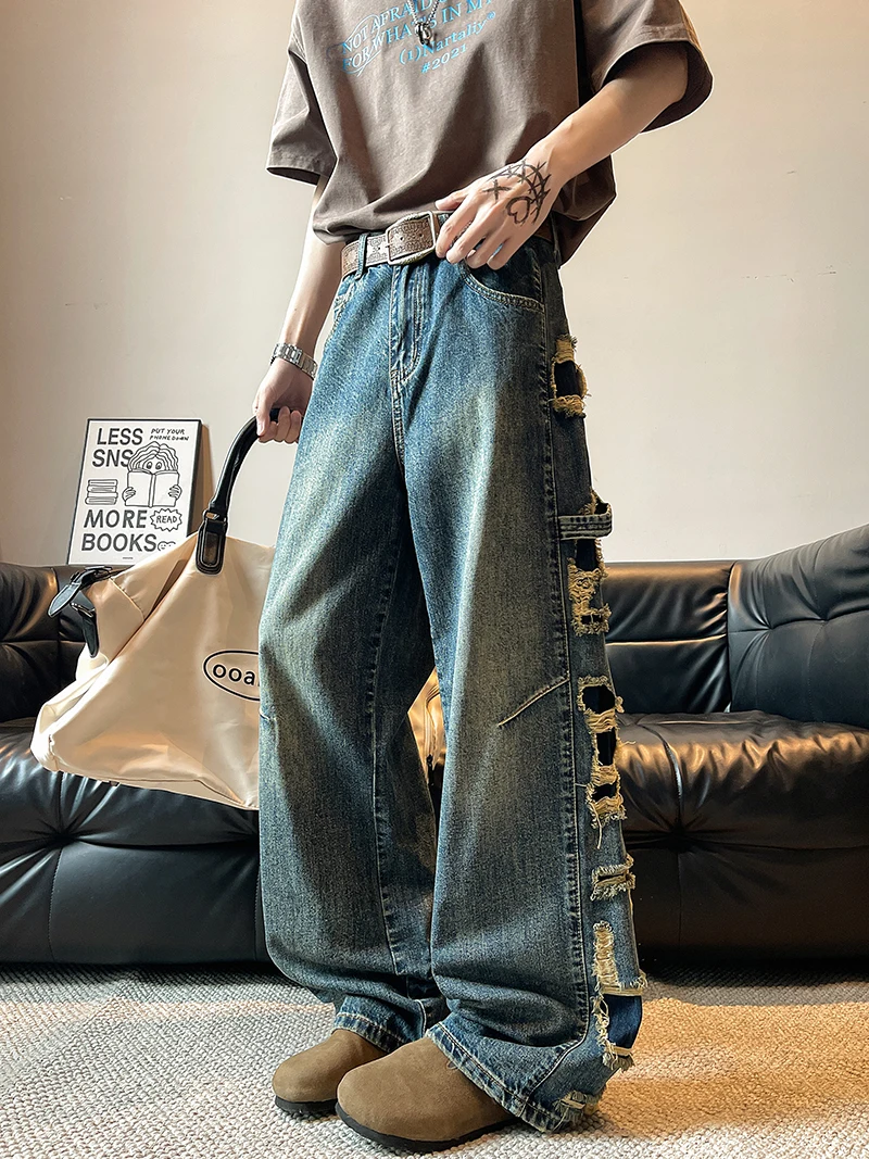 

Мужские джинсы в стиле ретро, американские, модные, свободного кроя, больших размеров, прямые, повседневные, длинные, износостойкие, для весны и осени