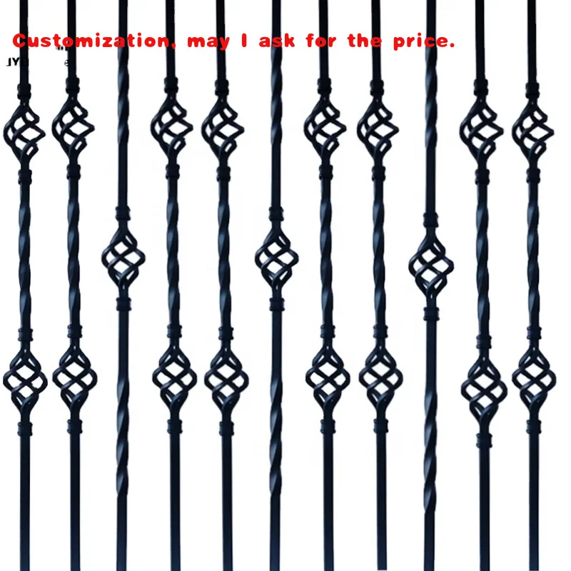 custom.JYD Home  Indoor  Iron Stair Spindles With  Double Baskets Powder Coated Black (Q-105) - Stair Parts