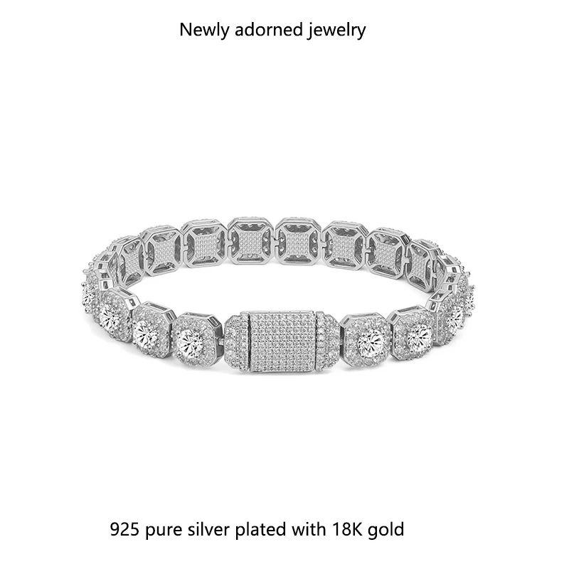

High-quality cross-border jewelry, 0.5 carat moissanite Cuban chain, 10mm pure silver gold-plated, specially supplied for Europe