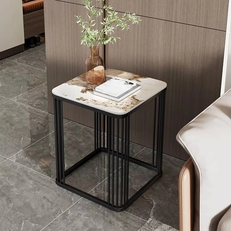 Nordic square side table, sintered stone countertop simple style living room bedroom luxury furniture side table