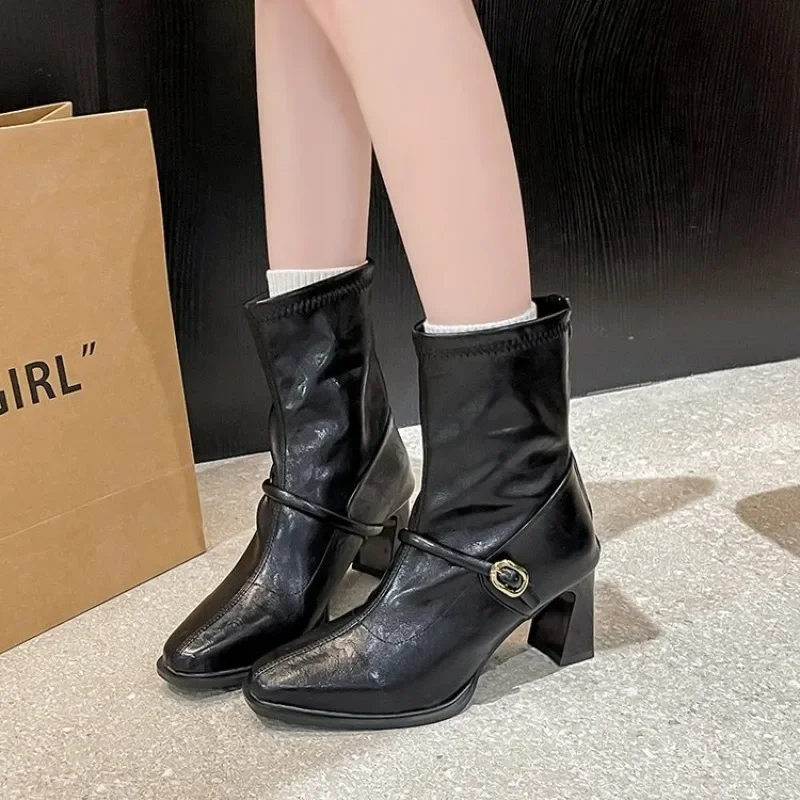 High Heels Women Ankle Boots Elegant Square Toe Chunky Winter Shoes Designer New Trend Party Brand Boots Dress Woman Pumps