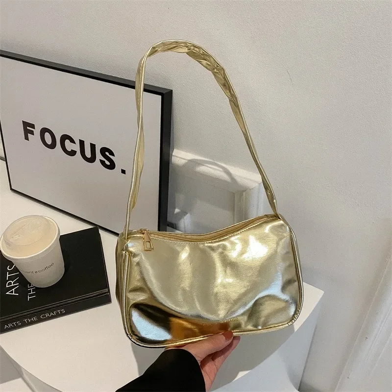 New Candy Colored Small Shoulder Bag for Women Simple Lightweight Carrying Shoulder Bag Glossy Casual Spicy Girl Underarm Bag