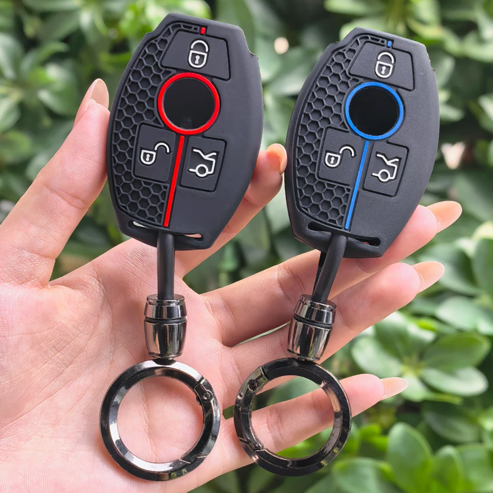 Key Fob Cover Silicone Keychain for Mercedes Benz C E M S CLS CLA GLK GLA GLC GLE AMG Class Key Bag Holder view 4