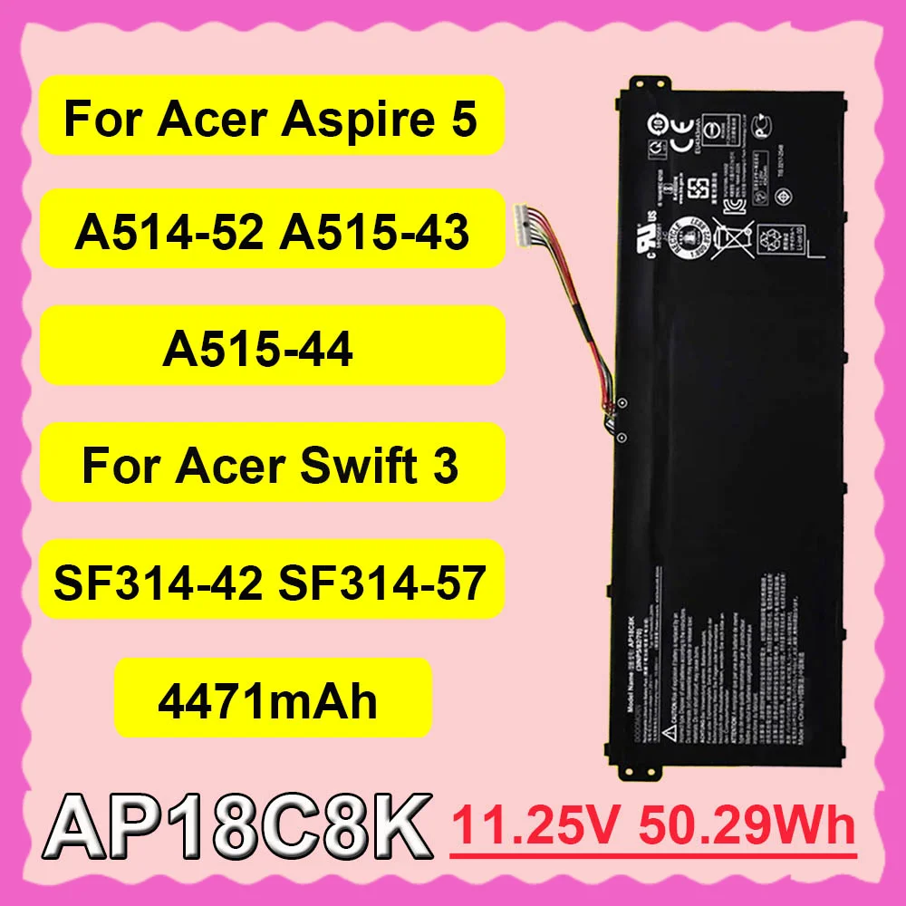 

Laptop Battery AP18C8K AP18C4K For Acer Aspire 5 A515-43 A515-44 A514-52 A514-52-58U3 Swift 3 SF314 42 11.25V 50.29Wh DODOMORN