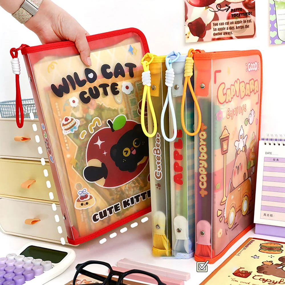 

Cartoon file bag, cute test paper storage bag, A4 apple cat handheld file bag, student, office material storage