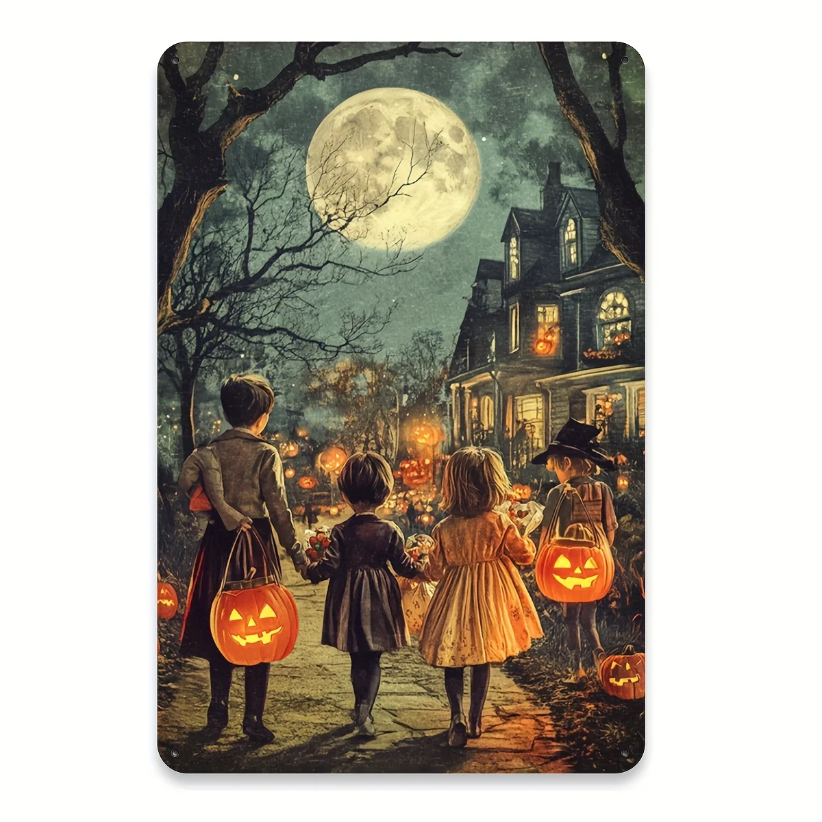 1pc 2D Flat Vintage Halloween Sign Spooky Trick or Treat Home Bar Decor