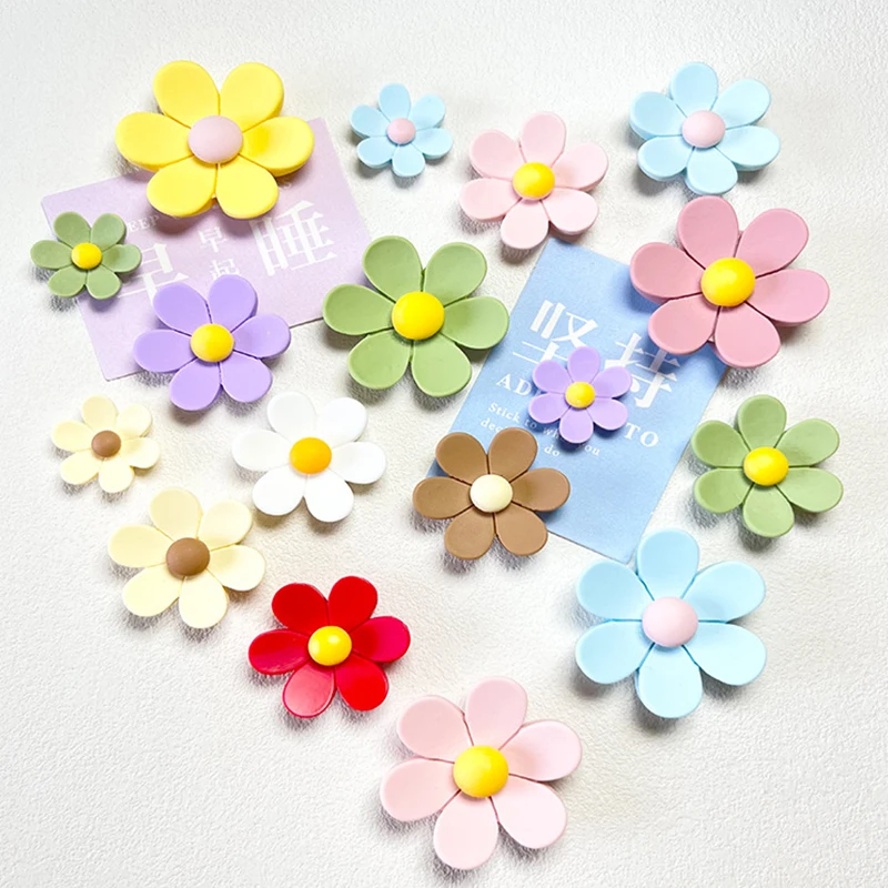 

14 Pcs Colorful Six Petal Flower Refrigerator Sticker Photo Wall Fixed Magnetic Decals Black White Board Home Decoration