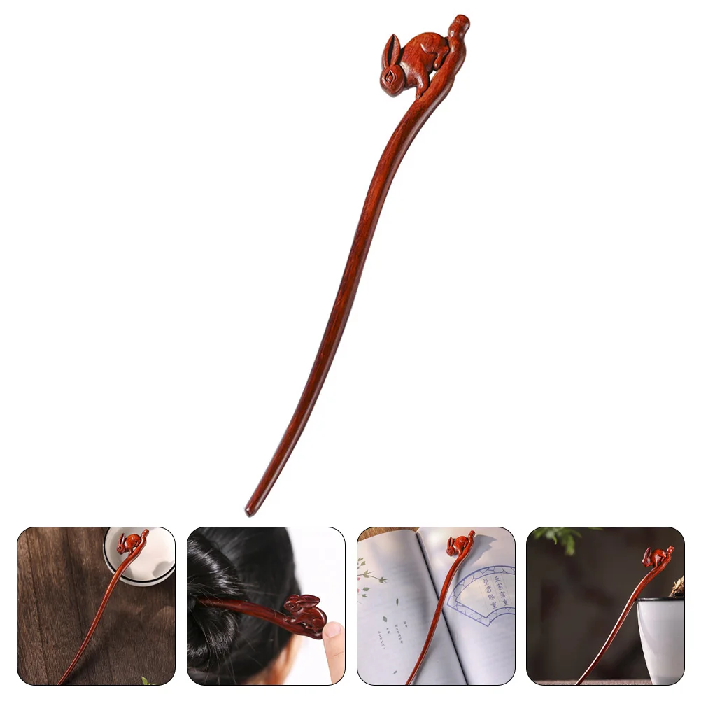 

Rabbit Hairpin Stick Chopsticks for Women Girls Wooden Holder Zodiac Accessories Retro Women's Long Vintage