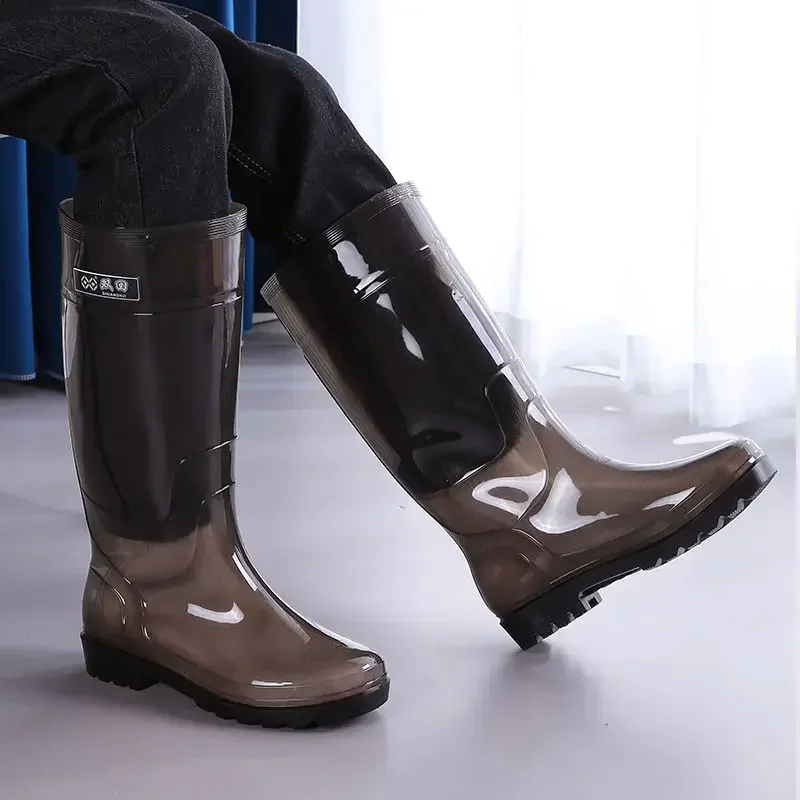 Wear-resistant Wellies Long Farming Men\'s Rain Boots High Male Shoes Plastic Mud Galoshes for City Adult Low-heel Work New 2024