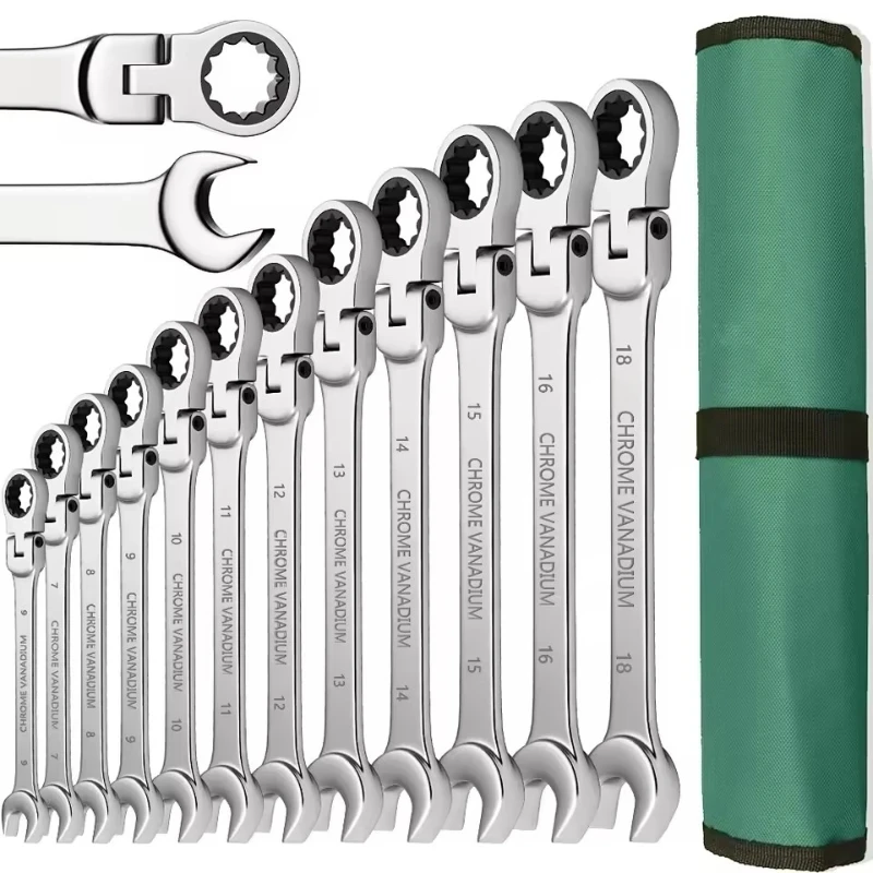 

Ratchet Combination Wrench Set 6-32mm Gear Ring Ratcheting Combination Wrench Kit Metric Flexible Head with Canvas Bag Tools Set