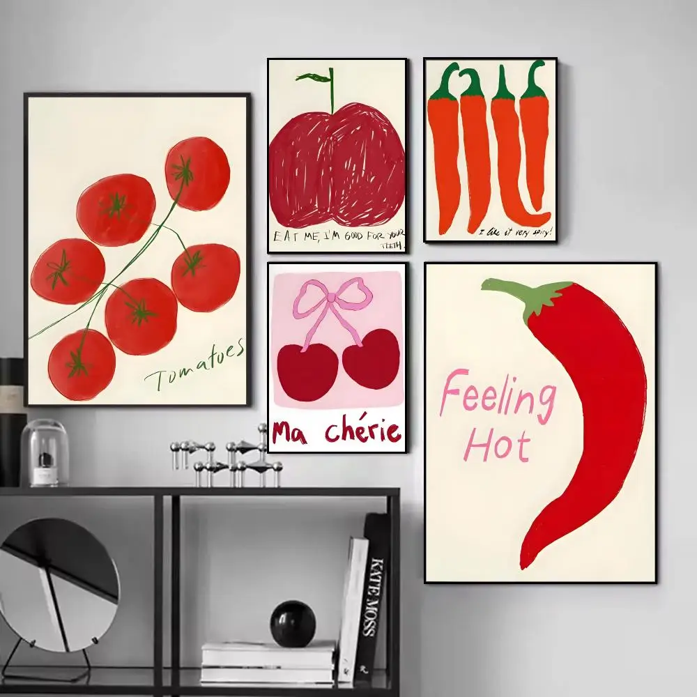 

Colourful Cheers Chili Fruit Orange Foodie Quotes Poster HD Waterproof PVC Wall Art - Aesthetic Thickened For Home Hotel Bedroom
