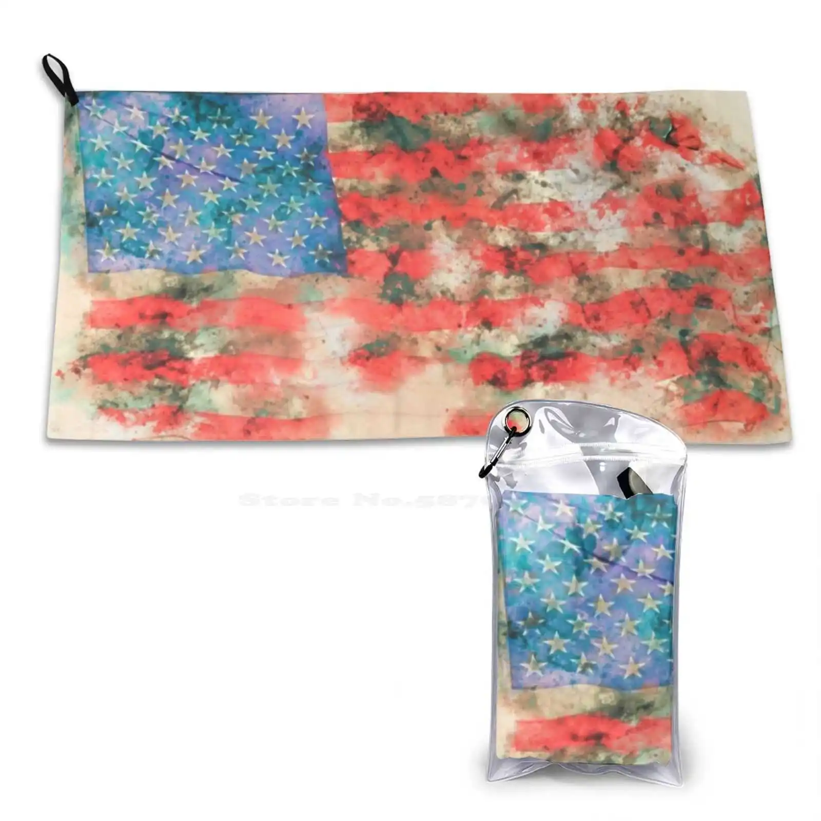 Stars And Stripes Watercolor Soft Washcloths Face Towel Flag Usa American United States Watercolor Floating Waving Wind White