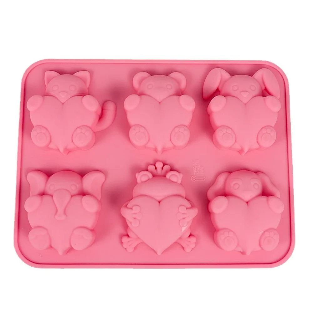 6 Hole Bear Cartoon Animals Silicone Cake Mold Food Grade Silicone Chocolate Mousse Dessert Handmade Soap Molds DIY Baking Tools