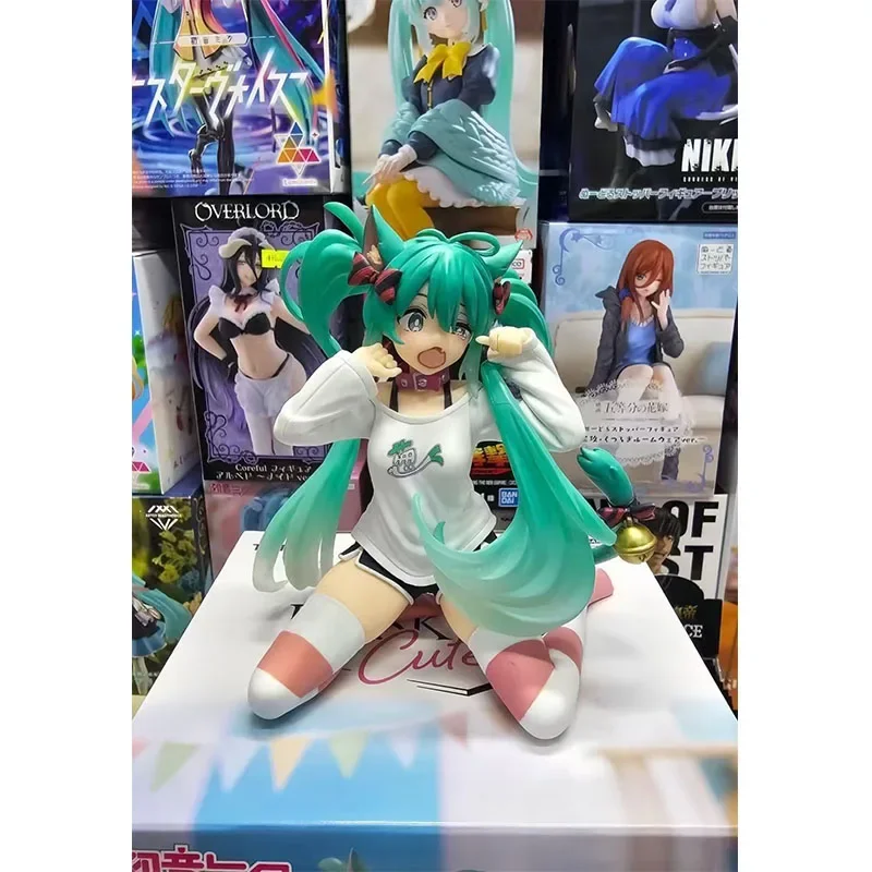 12cm 하츠네 미쿠 피규어 고양이 귀와 반소매 잠옷, 애니메이션 미소녀 데스크탑 장식 선물, PVC 액션 모델