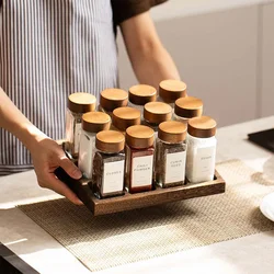 6pcs 120ml Wholesale Acacia Wood Cover Square Glass Jars Kitchen Seasoning Bottle Table Salt Flavor Herb & Spice Tools