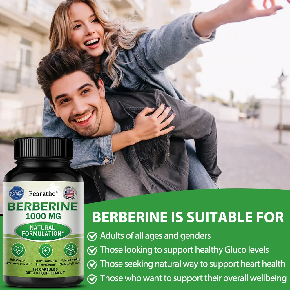Berberinesupplement 1000 mg Berberine HCL - 30/60/120 capsules - Ondersteunt gezonde metabolische en cardiovasculaire gezondheid, niet-GMO