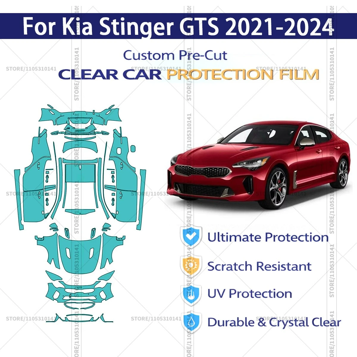 

Для Kia Stinger GTS 2021-2024: Предварительно вырезанная прозрачная защитная пленка (PPF) для автомобиля, профессиональная автомобильная пленка PPF для полной оклейки кузова