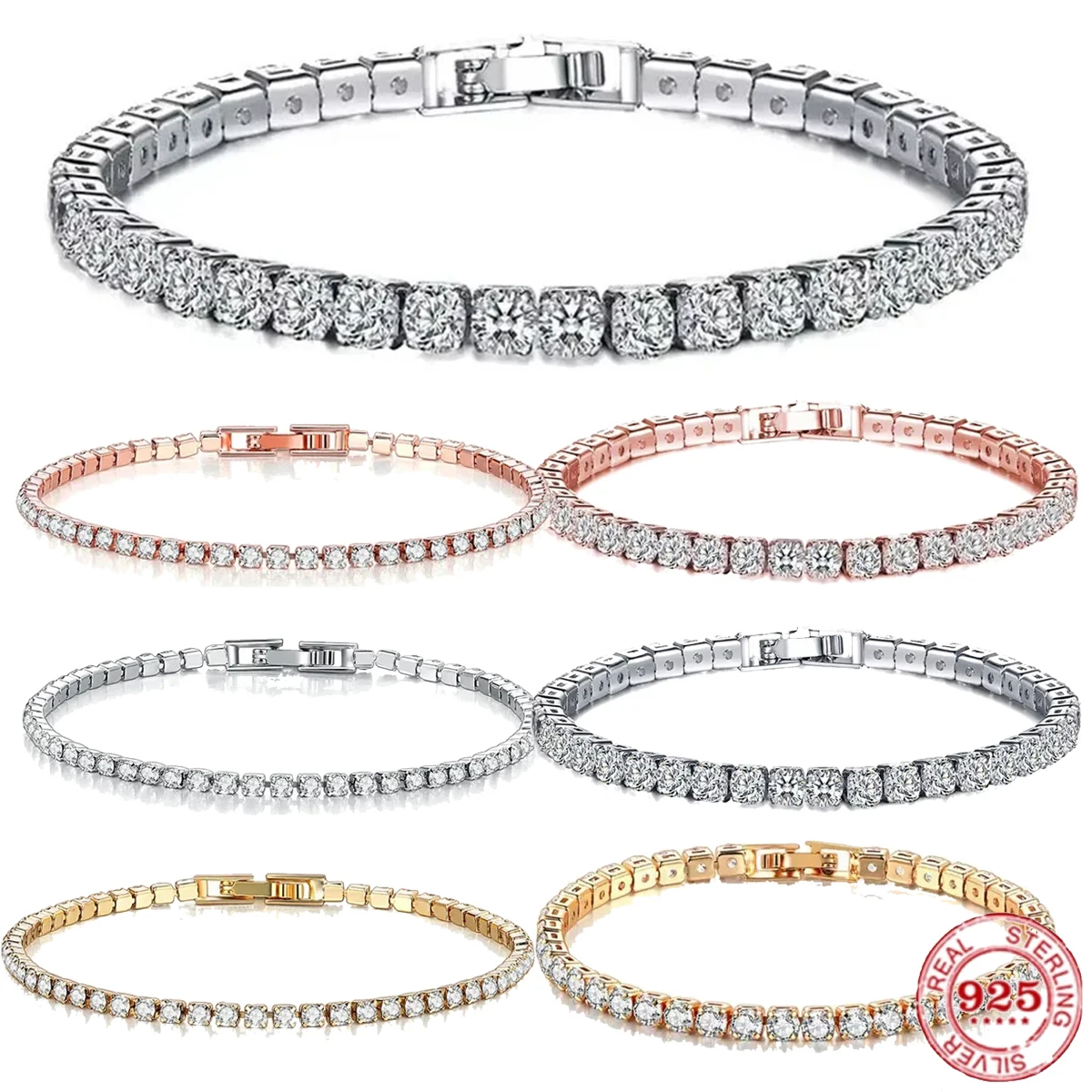 

Hip hop trendy new exquisite 925 sterling silver tennis bracelet, gold men's and women's bracelets, crystal jewelry gifts