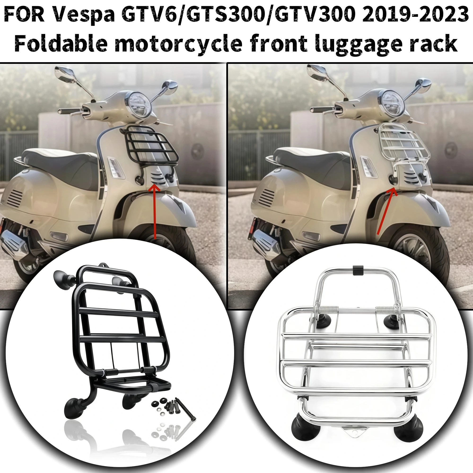 

Motorcycle Stainless Steel Aluminum Front Luggage Bag Rack Bracket Support Holder Chrome BlackFor VESPA GTS 300 2019-2023