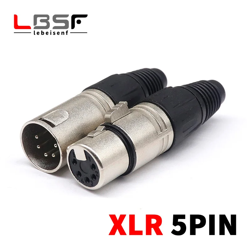 XLR 5 Pin Male/Female Microphone Audio Cable Plug Connector Cannon MIC Cable Terminal Silver Microphone Plug