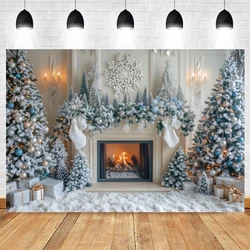 Winter Christmas Indoor Fireplace Photography Background Xmas Tree Kid Family Party Portrait Decor Backdrop Photo Studio Props