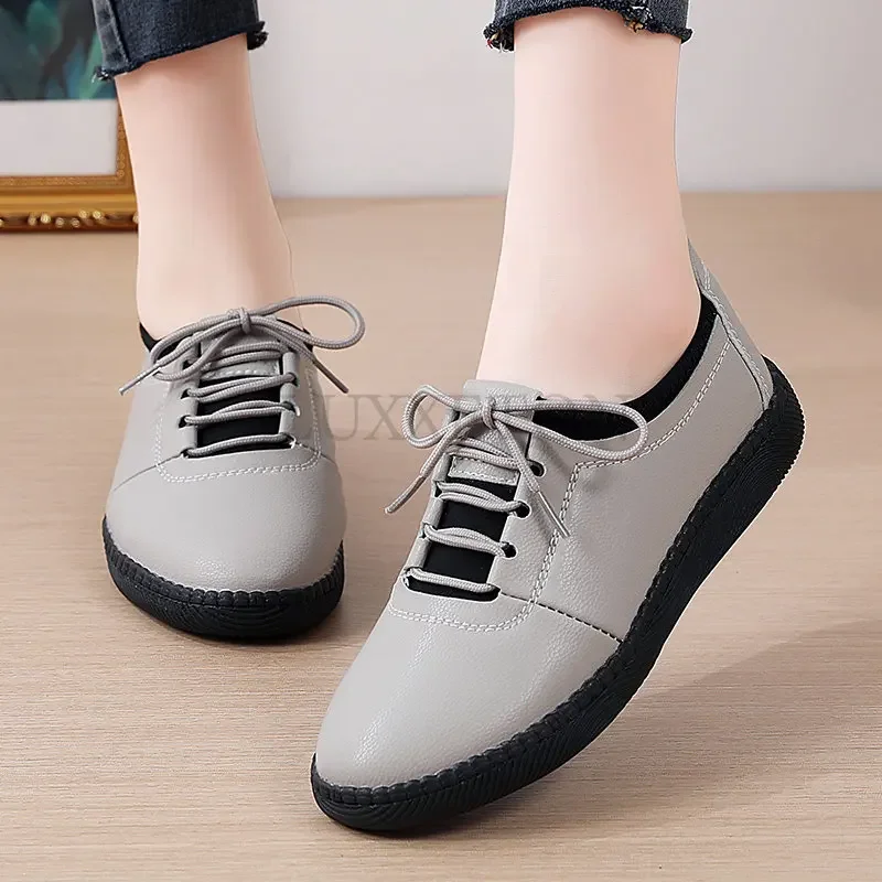 Genuine Leather Shoes Woman Spring Ladies Shoes Slip On Ballet Flats Sneakers Women Oxford Shoes Plus Size Moccains