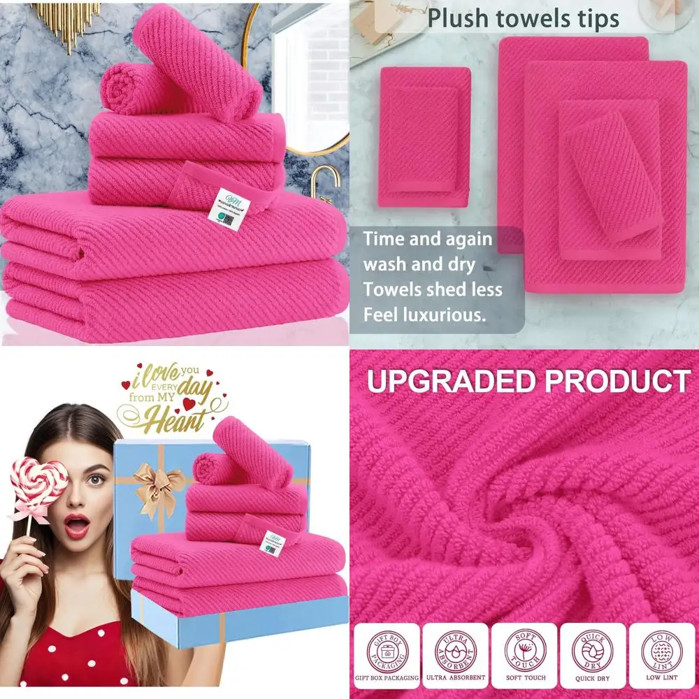 

Cotton Hot Pink Towel Set: 6-Piece Luxury, Soft, Fast Dry, Lightweight Bath Essentials