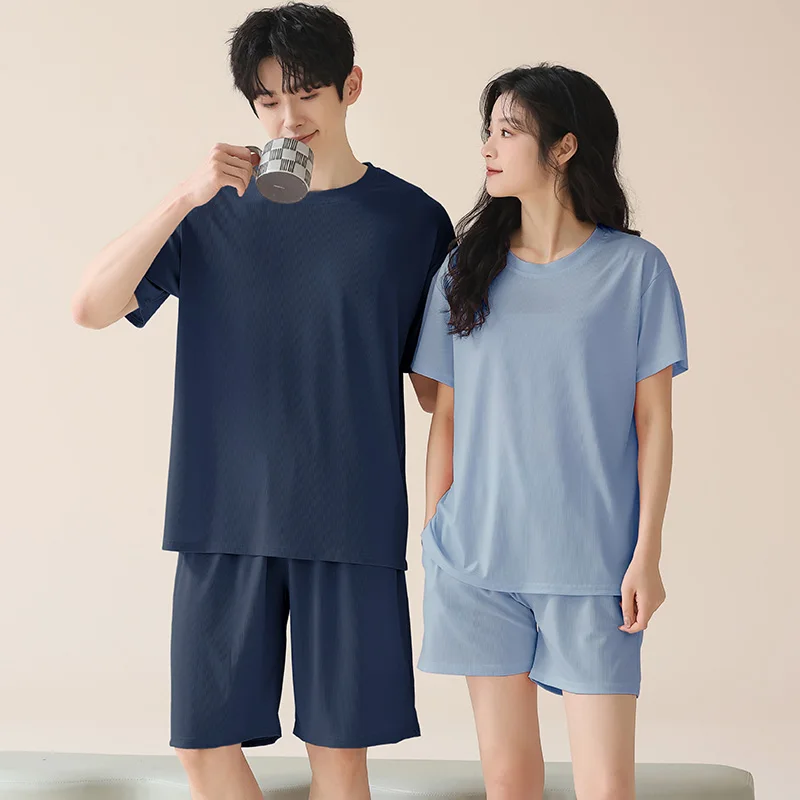 Big Size M-4XL Couple Pajamas Set Summer Women Men Modal Pijama Lovers Casual Sleepwear